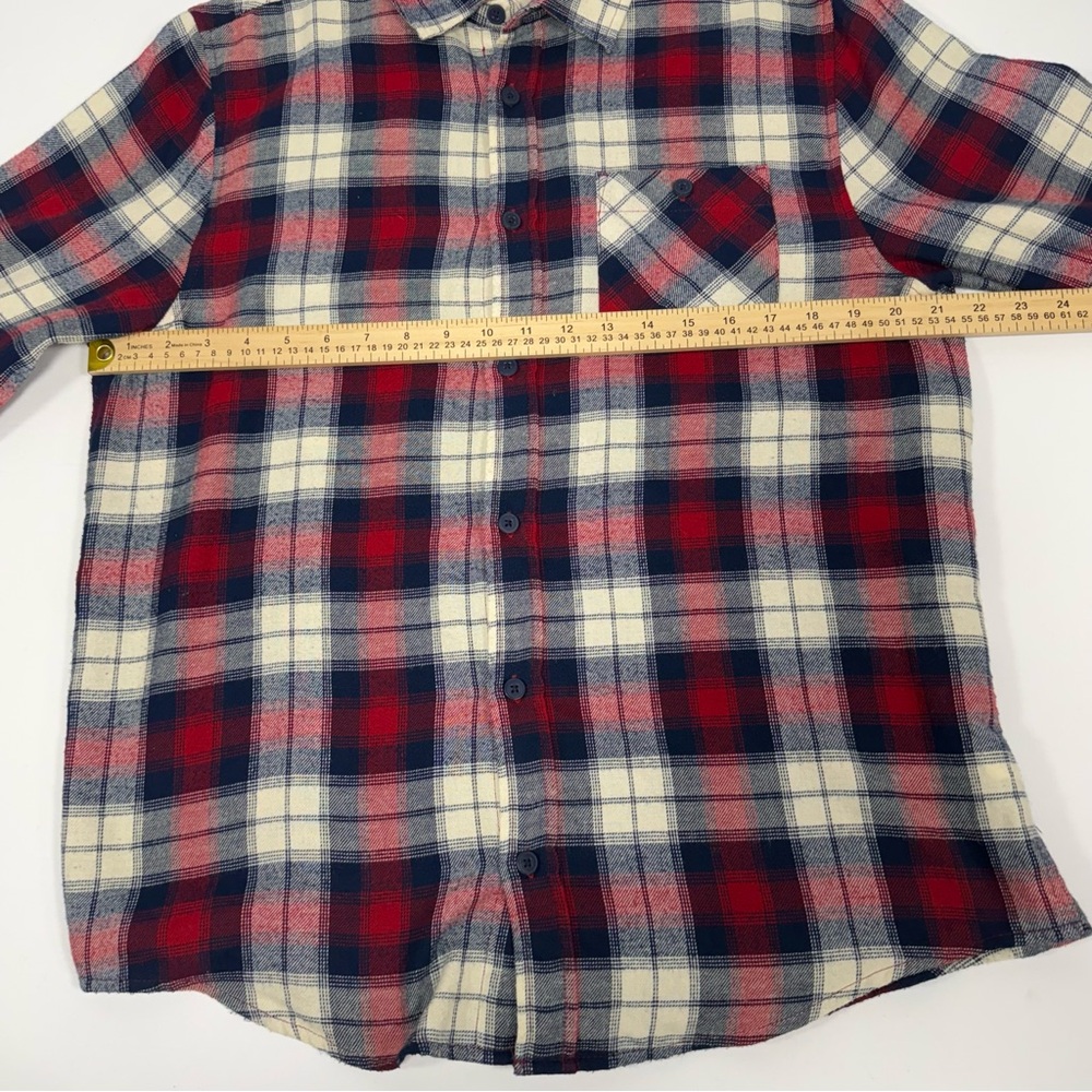 Plaid Flannel Alpine Design Red White Blue Button Up Shirt Size M - Picture 4 of 10